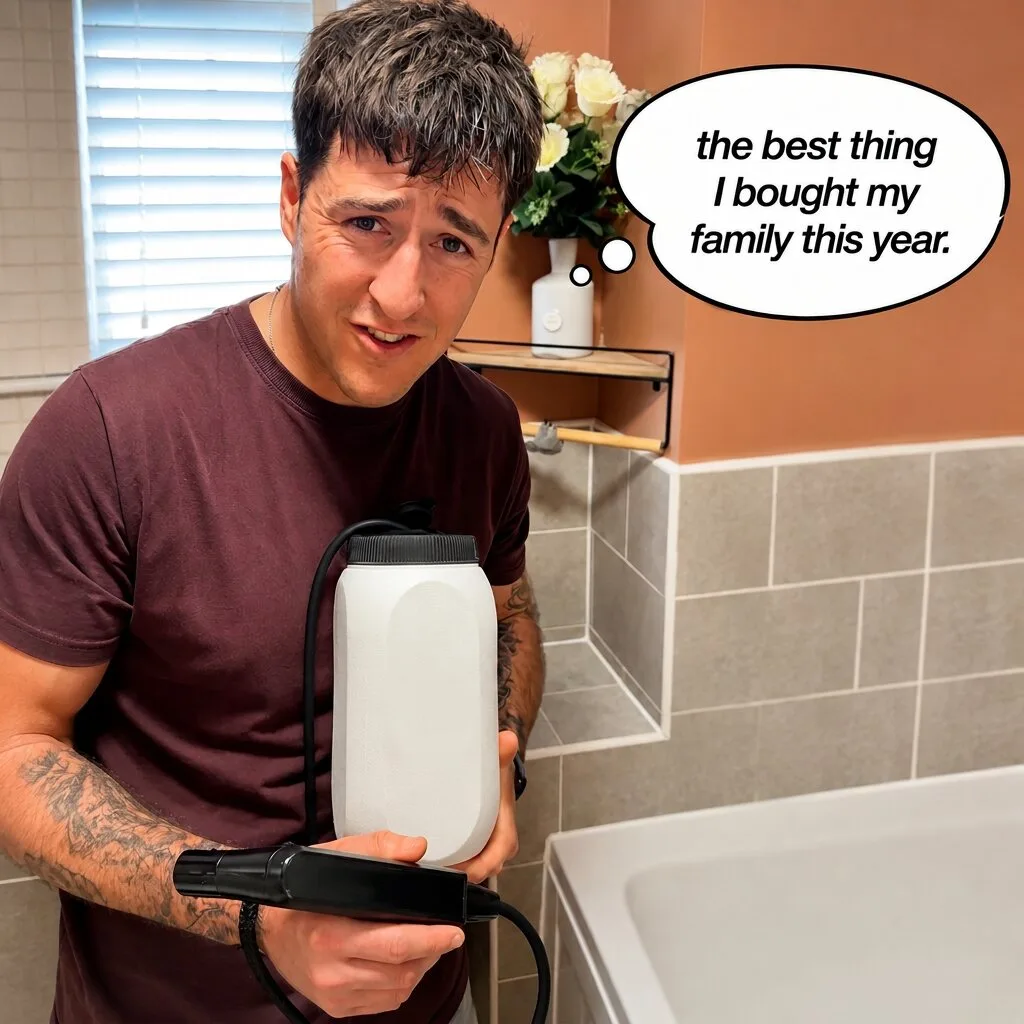 Customer holding his AquaRinse at home